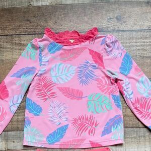 THE BEAUFORT BONNET COMPANY TROPICAL PALM PRINT WITH EYELET RUFFLE size 12-18